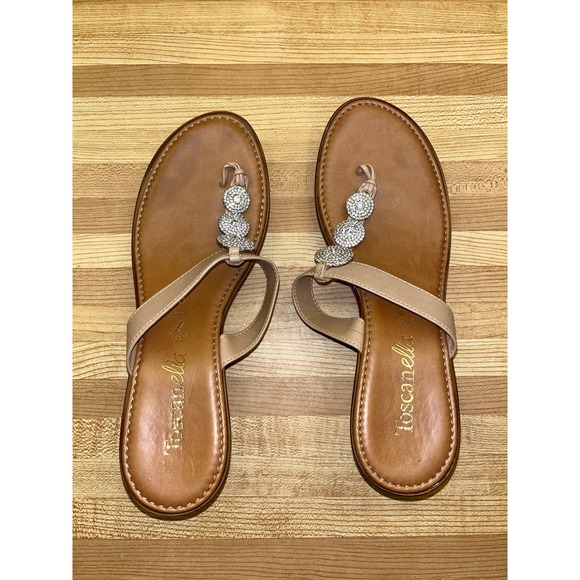 Toscanella Wedge Sandals Rhinestone Thong Size 10 - Picture 6 of 8